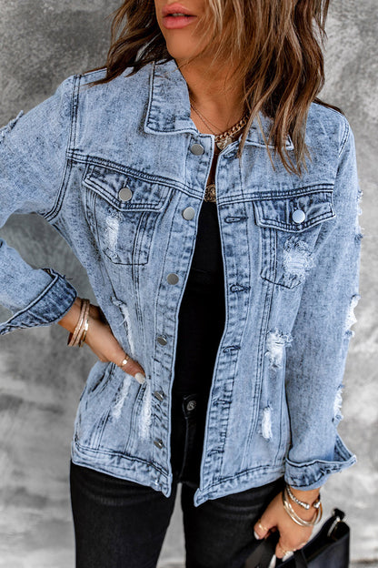 Vintage Washed Flap Pockets Denim Jacket