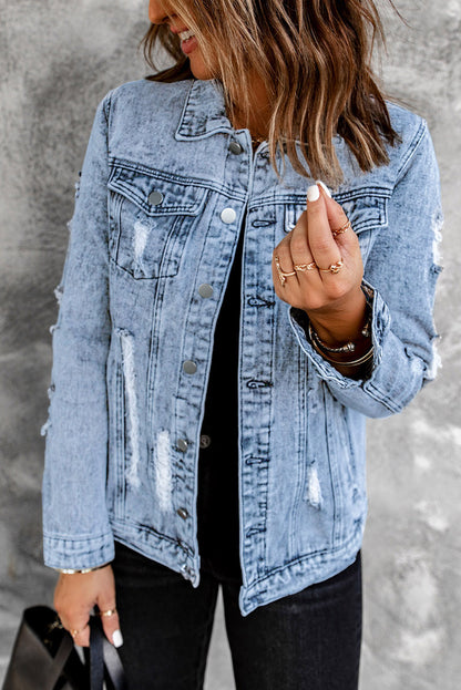 Vintage Washed Flap Pockets Denim Jacket