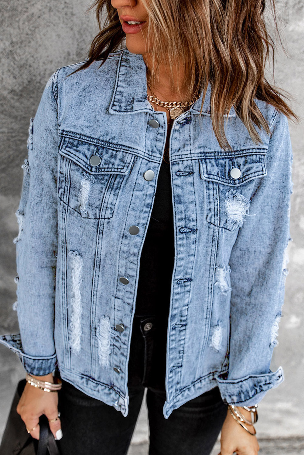 Vintage Washed Flap Pockets Denim Jacket