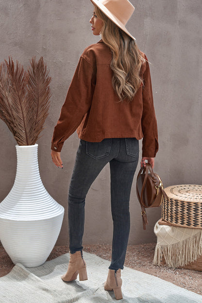 Flap Front Pocket Buttoned Up Corduroy Jacket