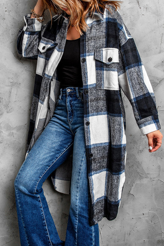 Turn-down Collar Plaid Coat