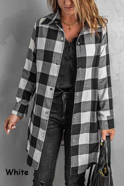 Turn-down Collar Plaid Shirt Coat
