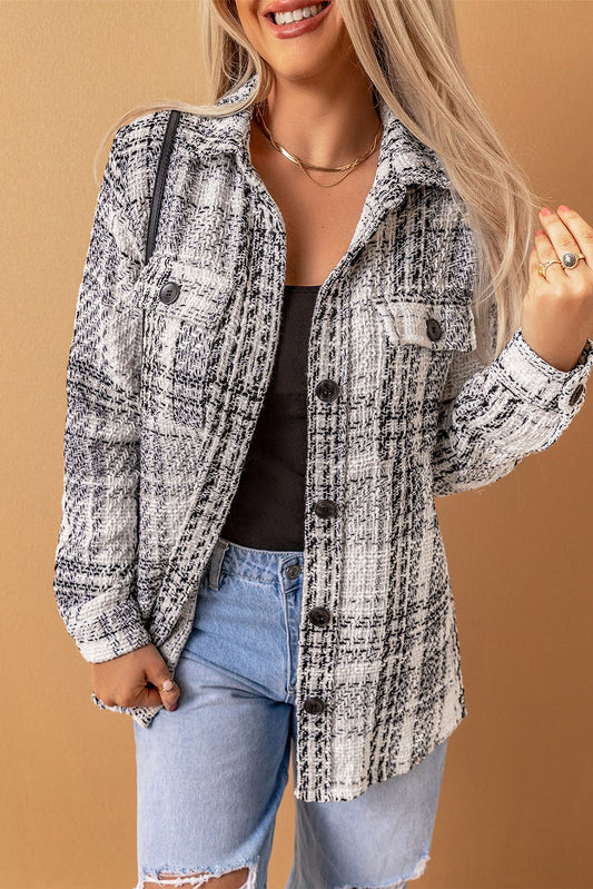 Plaid Chest Pockets Buttoned Jacket