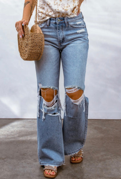 Destroyed Wide Leg Jeans