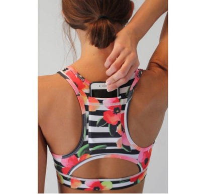 Floral Back Pocket Sports Bra